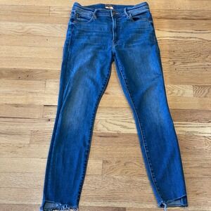 MOTHER Stunner Zip Ankle Step Fray Jeans Skinny Mid Rise Happy Pill Raw Hem 28